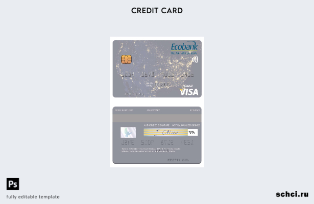 цифровая загрузка шаблона дебетовой карты Visa Niger Ecobank
